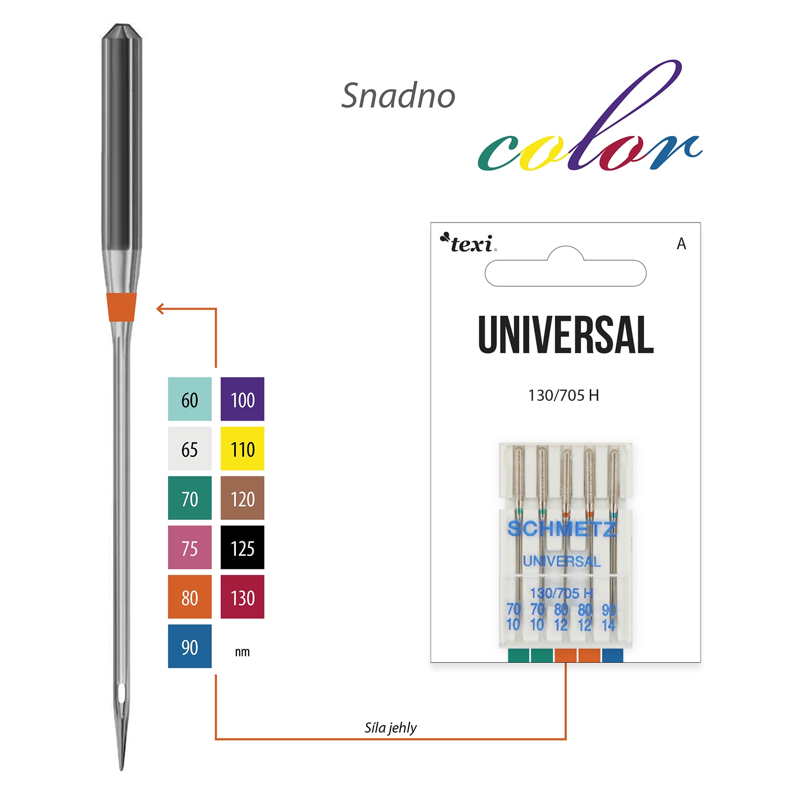 Univerzální jehly TEXI UNIVERSAL 130/705 H 5x70-90